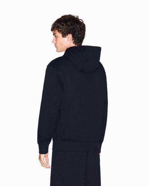 ARMANI EXCHANGE Blue Regular Fit French Terry Hoodie With A Logo Print Essential for men