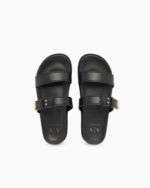 ARMANI EXCHANGE White Two-Strap Slippers With Buckle