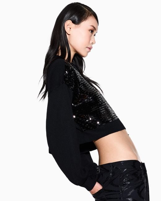 ARMANI EXCHANGE Black Kurzer Pullover Mit Pailletten