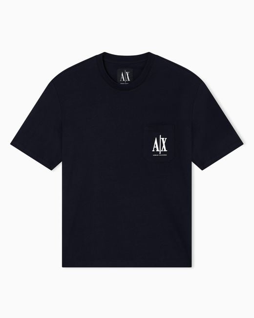 ARMANI EXCHANGE Blue Cotton Jersey T-Shirt With Crewneck And Pocket Icon for men