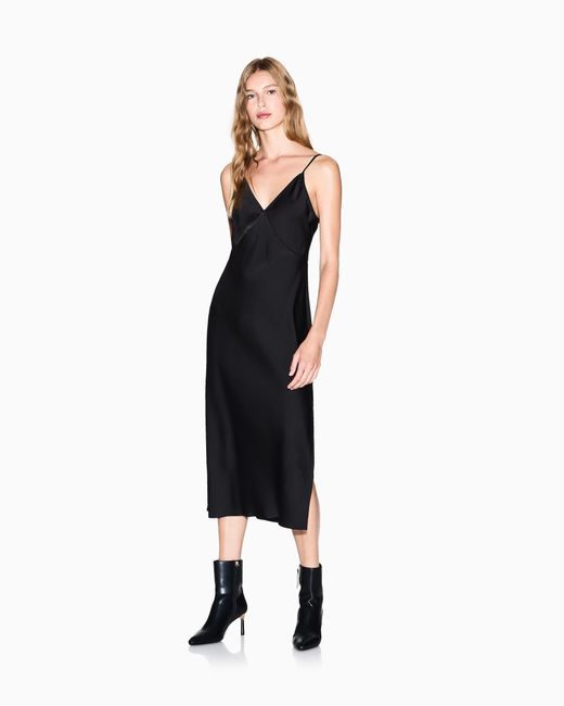 ARMANI EXCHANGE Black Shiny Satin Midi Dress