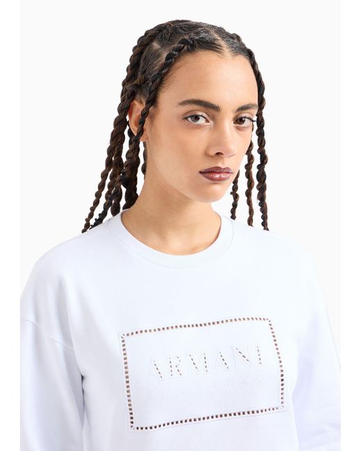 Armani Exchange White Crew-neck Sweatshirt With Logo Print In Asv Organic Cotton