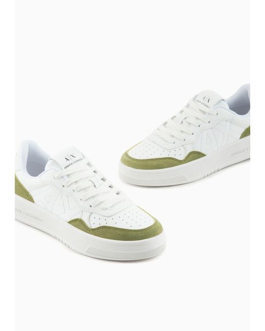 Armani Exchange White Embroidered Suede Logo Sneakers