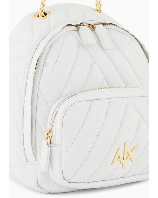 Armani Exchange White Backpack In Matelassé Fabric With Logo