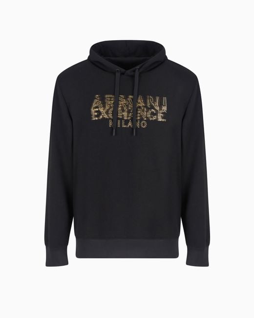 ARMANI EXCHANGE Black Hoodie With Blurred Logo Effect for men