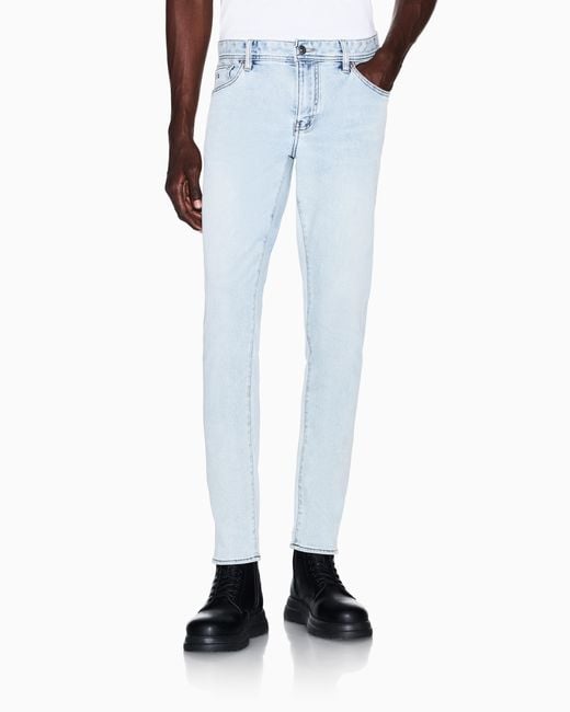 ARMANI EXCHANGE Blue Slim Fit 5 Pockets Pant Washed Cotton-Blend Denim for men