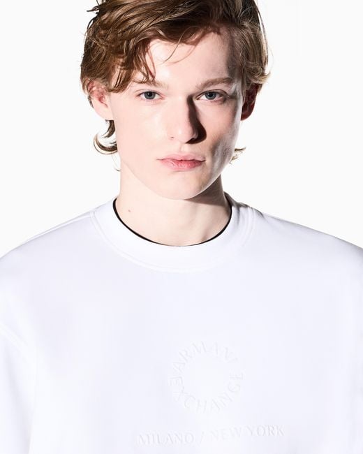 ARMANI EXCHANGE White Stretch Bonded Cotton Sweatshirt for men