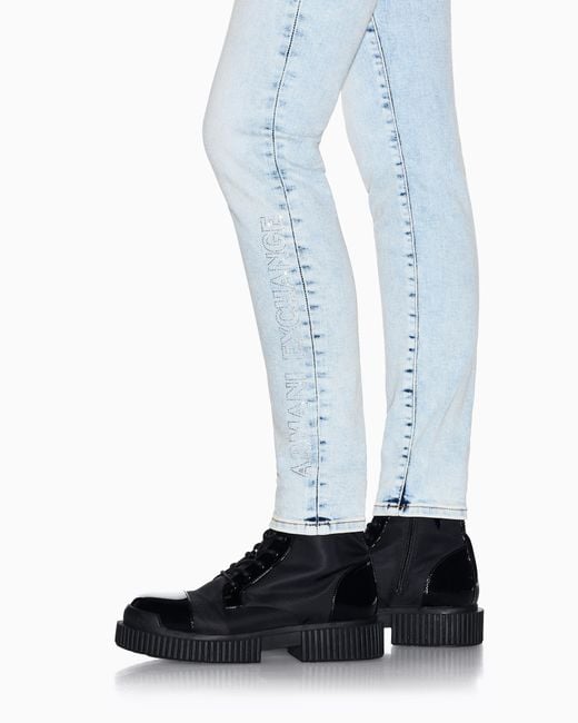 ARMANI EXCHANGE Blue Super Skinny Stretch Denim Jeans With Details