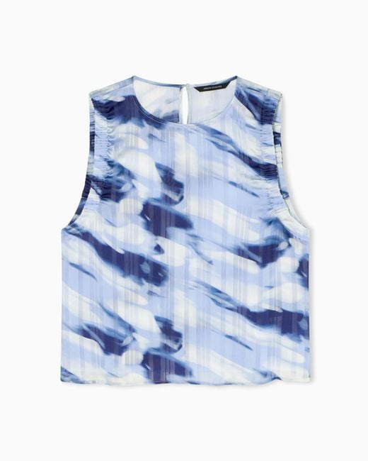 ARMANI EXCHANGE Blue Lightweight Georgette Top With Printed Stripes