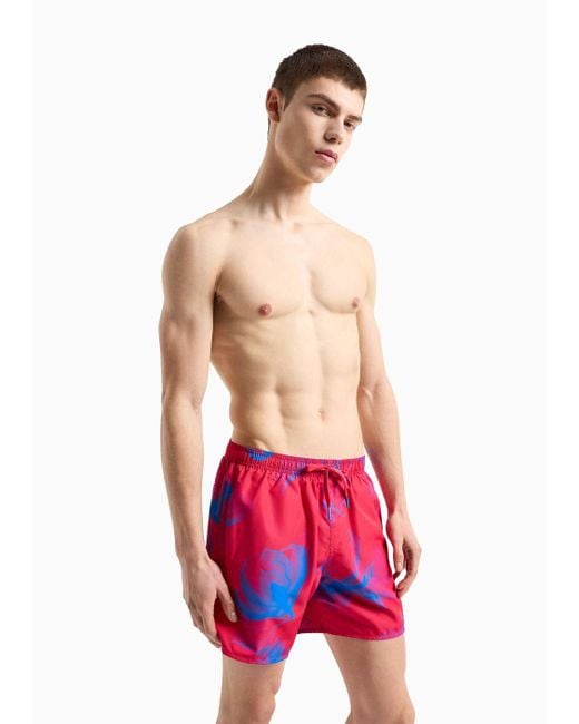 Armani Exchange Red Patterned Boxer Costume In Asv Fabric for men