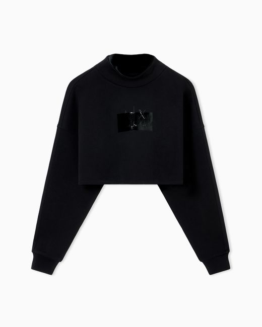 ARMANI EXCHANGE Black Cropped Sweatshirt With Tone-On-Tone Logo