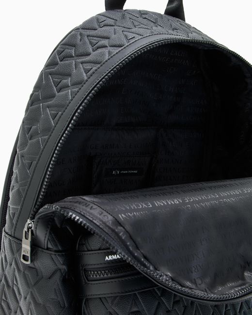 ARMANI EXCHANGE Black Backpack With Embossed Pattern And Front Zip Pocket for men