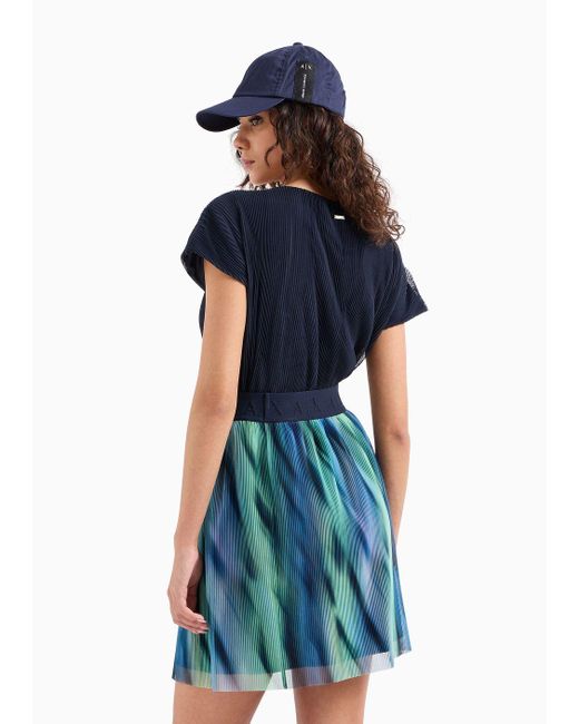 Gonna A Pieghe In Voile Stampa Onde di Armani Exchange in Blue