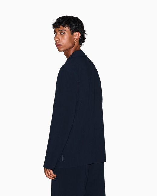 ARMANI EXCHANGE Blue Stretch Seersucker Jacket for men