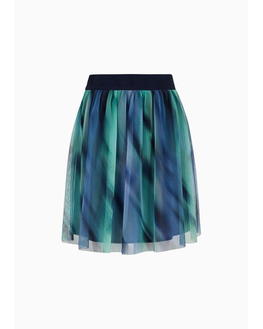 Armani Exchange Blue Wave Print Voile Pleated Skirt