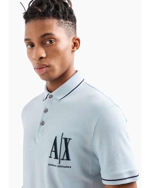 Armani Exchange Blue Icon Logo Cotton Piqué Polo Shirt for men