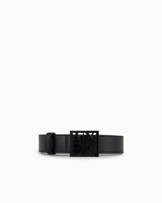 ARMANI EXCHANGE White Adjustable Belt With Matte Finish And Square Cut-Out Buckle