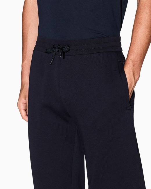 ARMANI EXCHANGE Blue Bonded Stretch Cotton Joggers With Ribbed Cuffs Icon for men