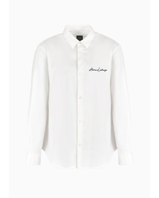 Armani Exchange White Regular Fit Shirt In Stretch Satin Cotton for men