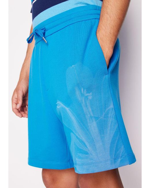 Armani Exchange Blue Organic Cotton Shorts With Asv Foliage Print for men