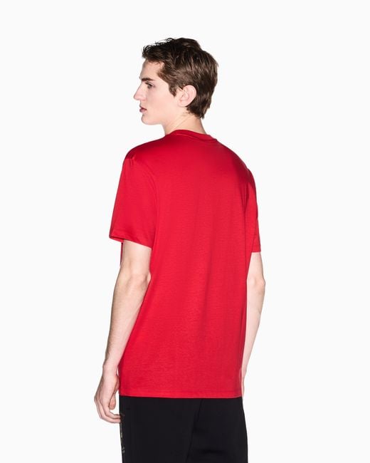 ARMANI EXCHANGE Red Regular Fit Mercerized Cotton Jersey T-Shirt With Horse for men