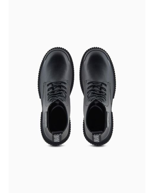 Armani Exchange Black Leather Combat Boots