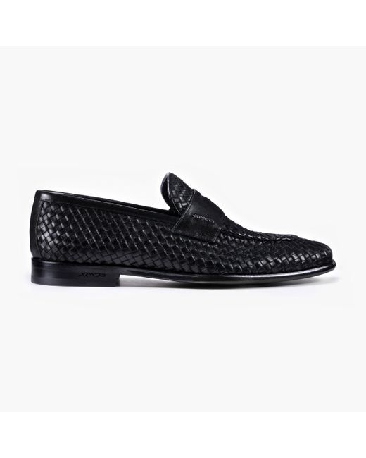 Armos Black Woven Leather Penny Loafer for men