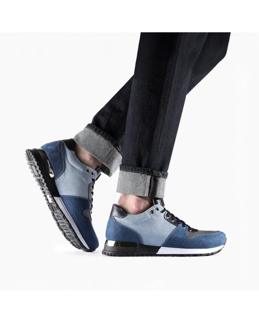 Armos Blue Denim Croc-Embossed Matte Sneaker for men