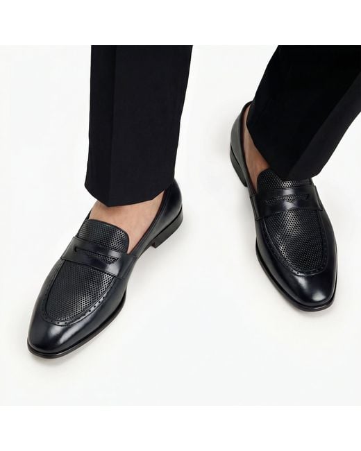 Armos Black Perforated Leather Loafer for men