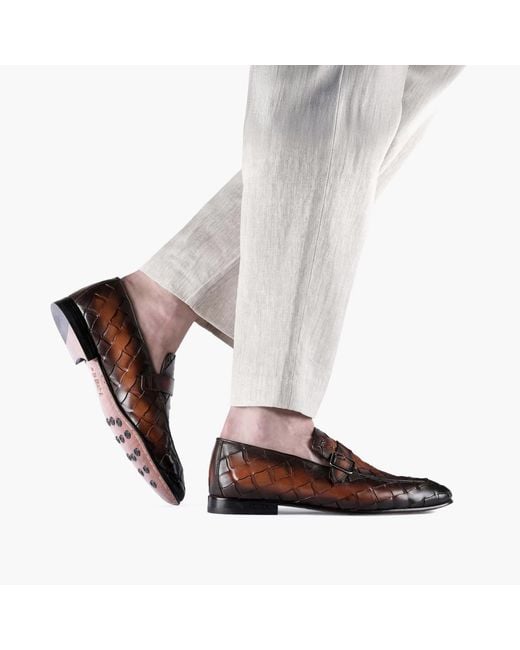 Armos Brown Woven Single Monk Strap for men