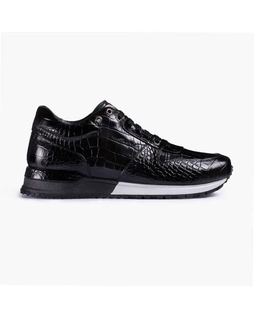 Armos Black Croc-Print Leather Sneaker for men