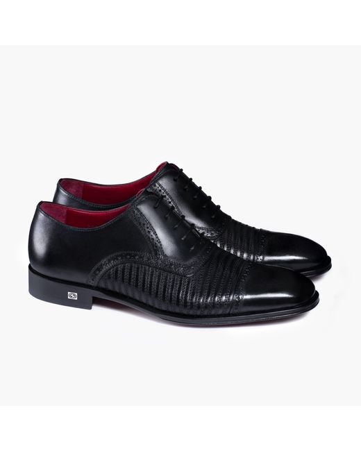 Armos Black Textured Leather Brogue Oxford for men