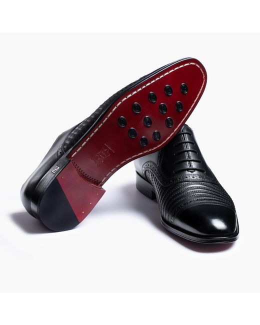 Armos Black Textured Leather Brogue Oxford for men