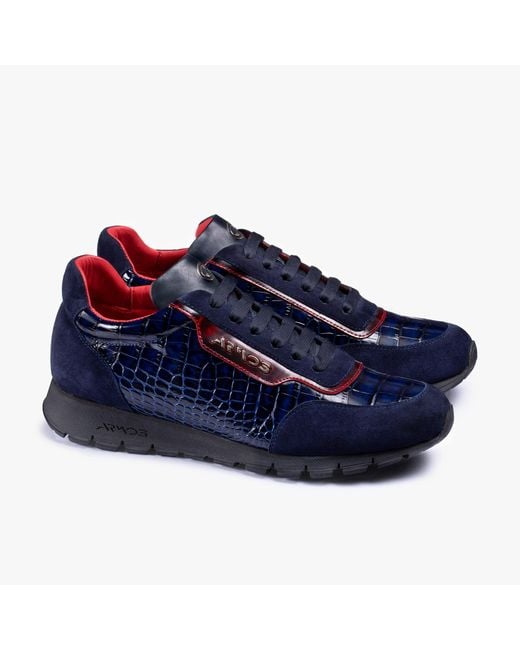 Armos Blue Croc-Embossed Leather Sneaker for men
