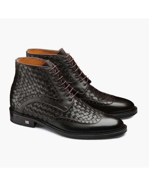 Armos Black Woven Leather Boot for men
