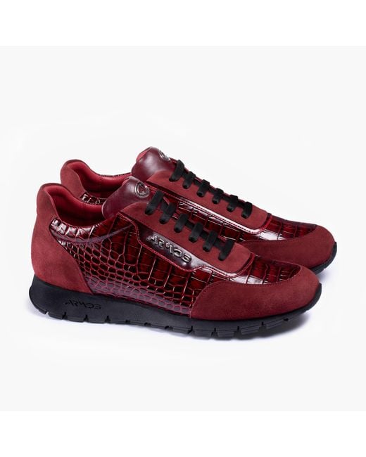 Armos Red Croc-Embossed Leather Sneaker for men