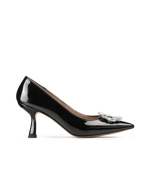 Armos Black Patent Leather Brooch Pump
