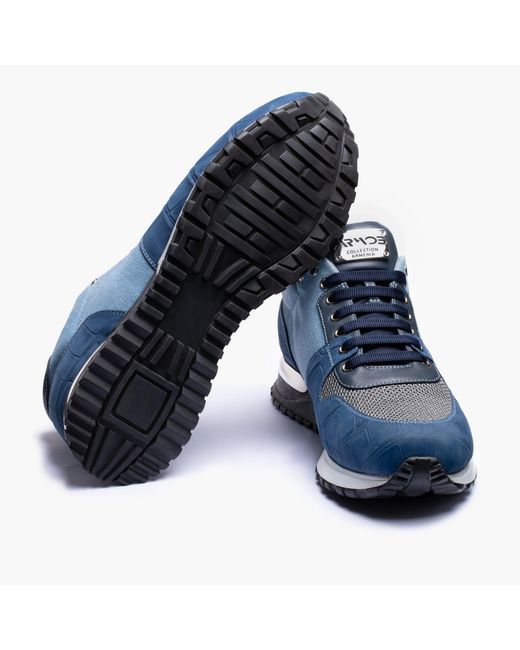 Armos Blue Denim Croc-Embossed Matte Sneaker for men