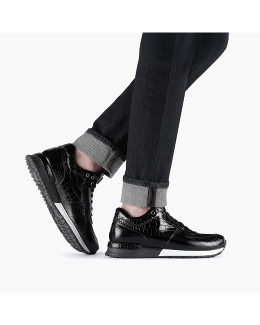Armos Black Croc-Print Leather Sneaker for men
