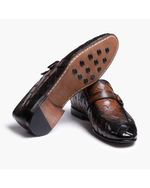 Armos Brown Woven Single Monk Strap for men
