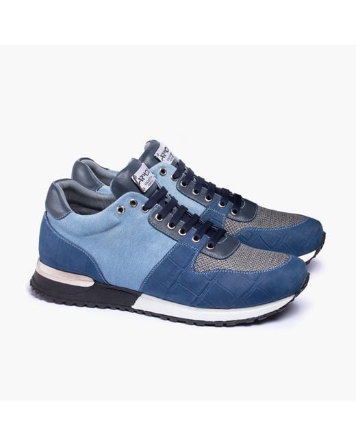 Armos Blue Denim Croc-Embossed Matte Sneaker for men