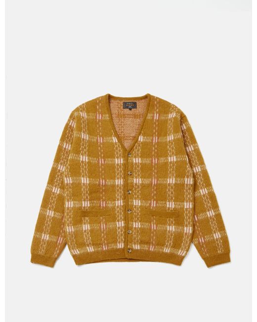 Beams Plus Mohair 9g Cardigan (jacquard Check) in Yellow for Men | Lyst