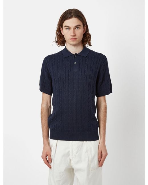 Beams Plus Knit Polo (cable) in Blue for Men Lyst