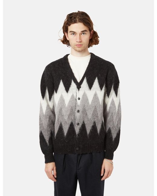 Beams Plus Mohair 9g Cardigan (jacquard Chevron Stripe) in Black for Men | Lyst