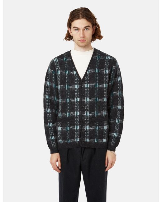 Beams Plus Mohair 9g Cardigan (jacquard Check) in Black for Men | Lyst