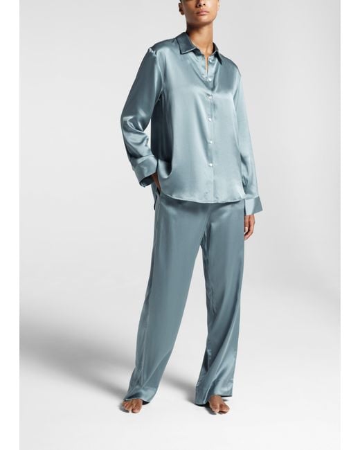 Asceno London Dust Blue Silk Pyjama Shirt - Save 18% - Lyst