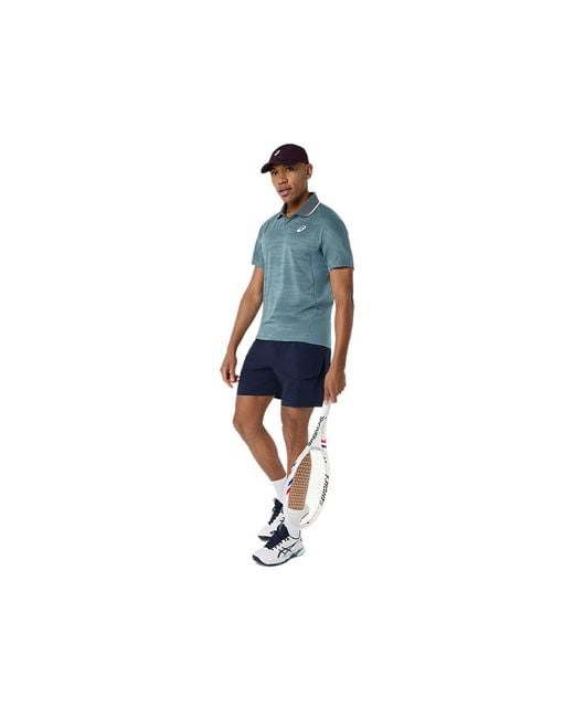 Asics Blue Match Jacquard Polo Ss Top for men