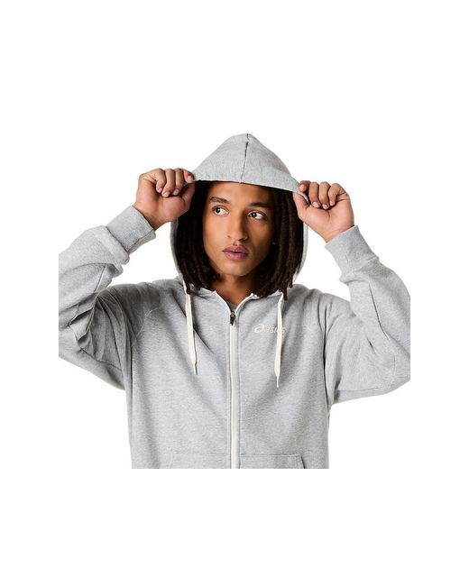 Asics White Logo Fleece Full Zip Hoodie for men