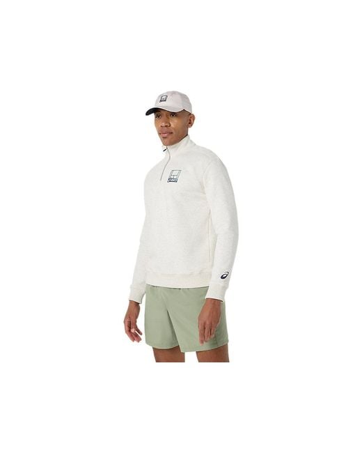 Asics White Court Core Graphic Half Zip Sweatshirt for men