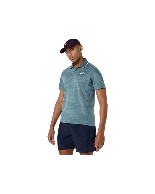Asics Blue Match Jacquard Polo Ss Top for men